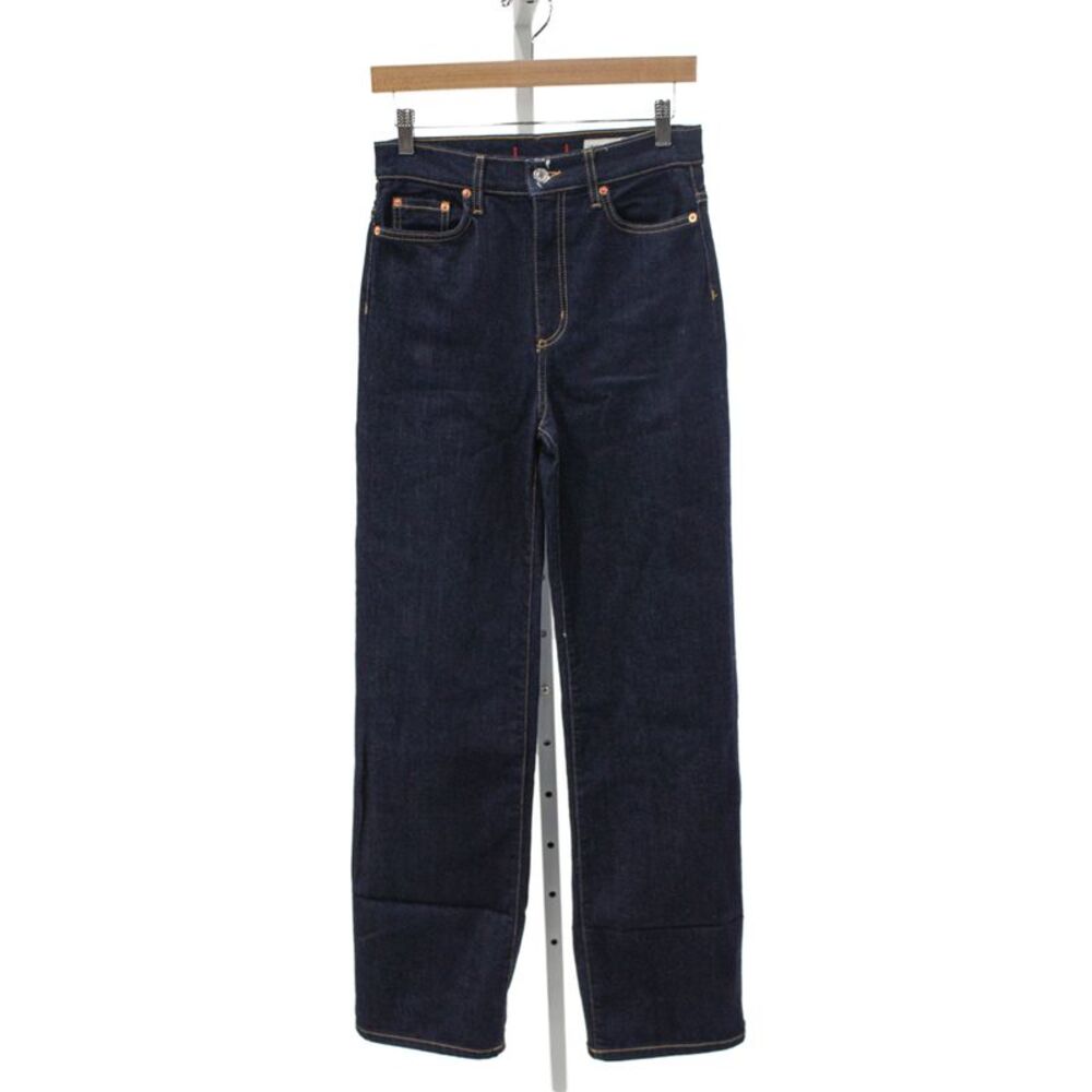 Zara Women Straight Jeans Dark Blue High Rise Cotton Blend 25in Size 4
